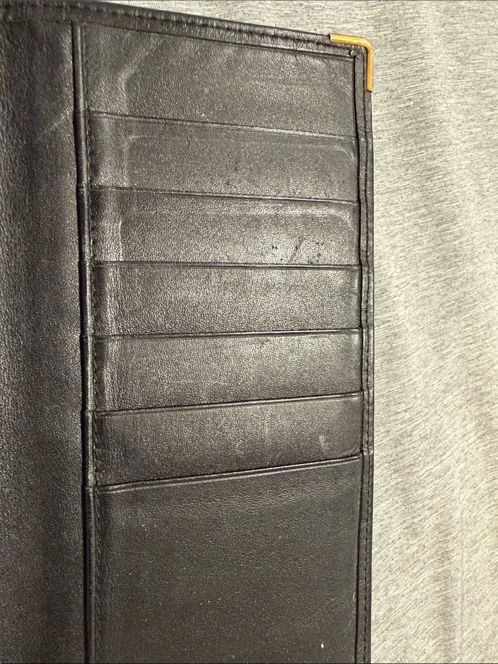 Dunhill Black Leather Wallet with Gold Logo and Corner Trim